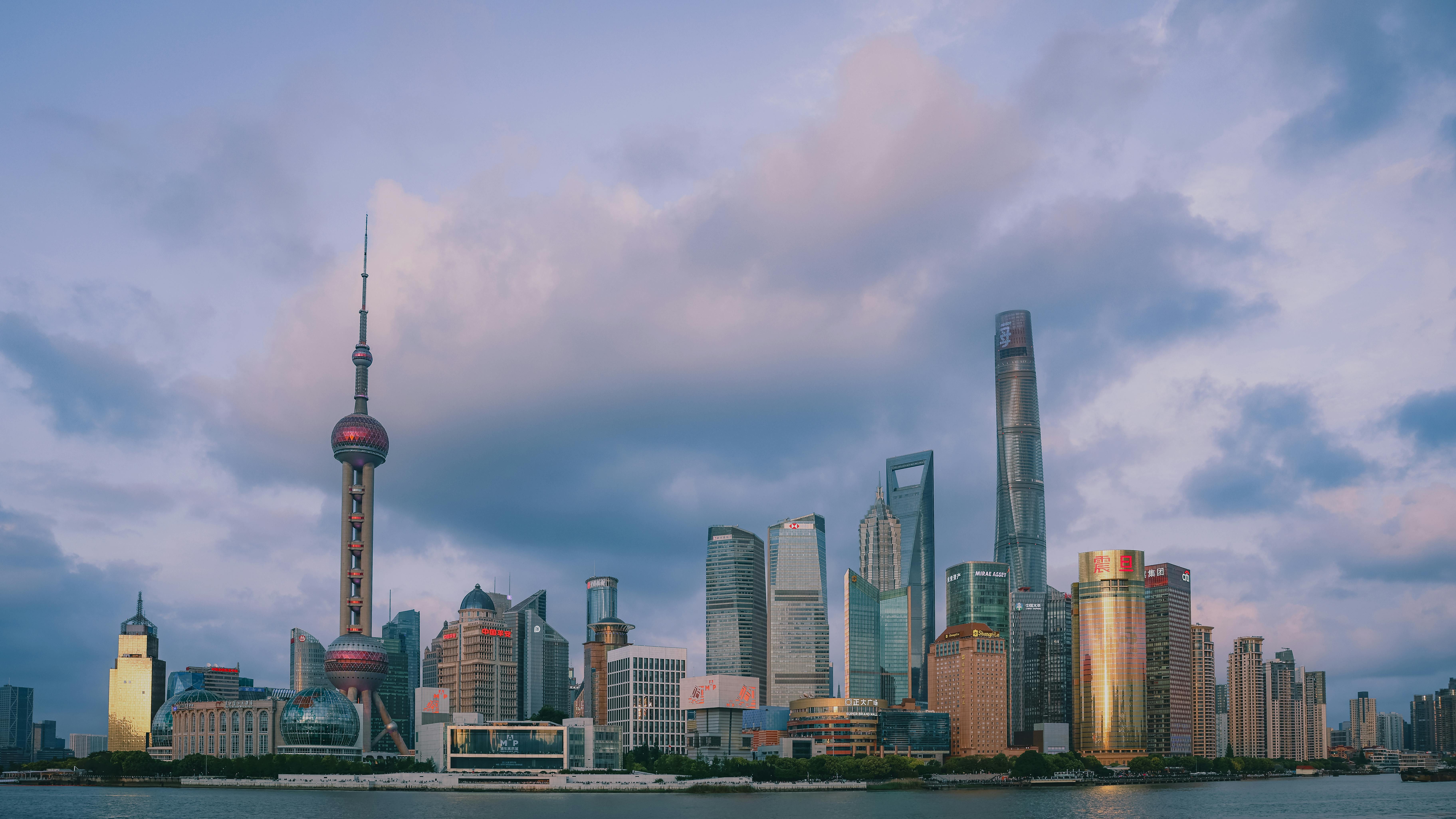 City skyline at sunset